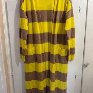 Isaac Mizrahi Always Isaac 100% Cashmere Duster Cardigan, Striped  Tan + Yellow